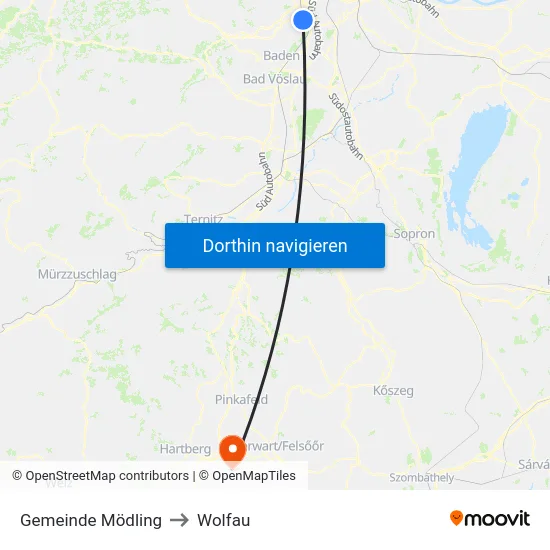 Gemeinde Mödling to Wolfau map