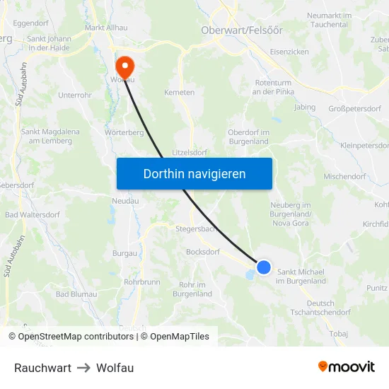 Rauchwart to Wolfau map