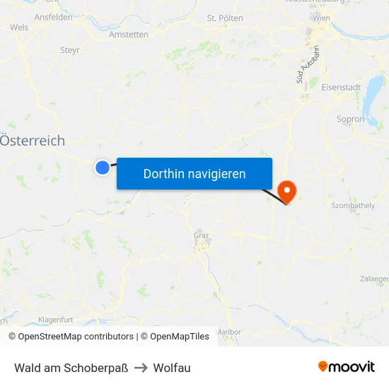 Wald am Schoberpaß to Wolfau map
