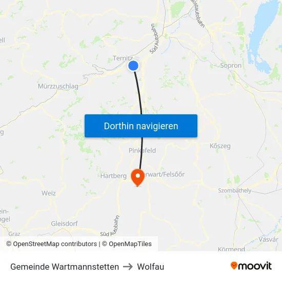 Gemeinde Wartmannstetten to Wolfau map