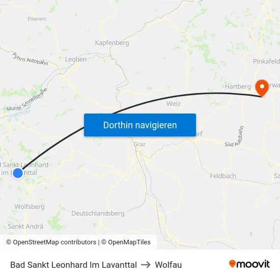Bad Sankt Leonhard Im Lavanttal to Wolfau map