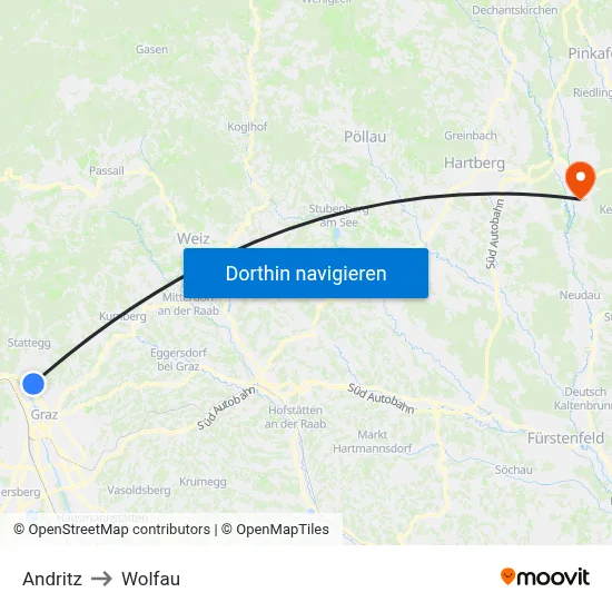 Andritz to Wolfau map
