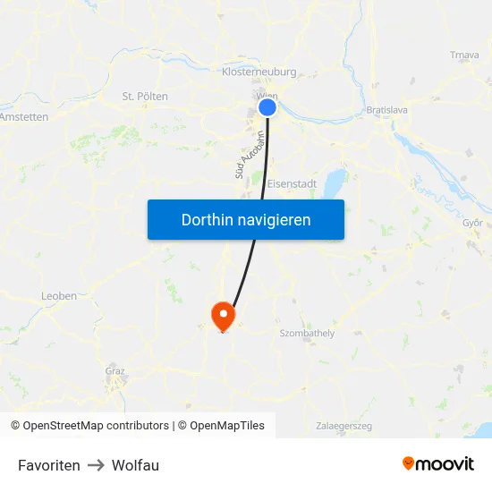 Favoriten to Wolfau map