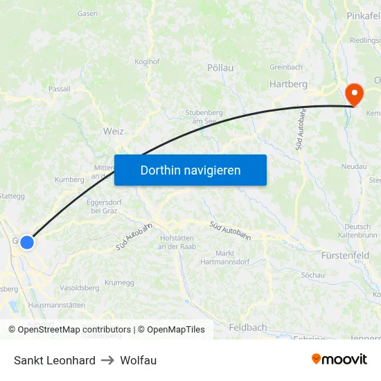 Sankt Leonhard to Wolfau map