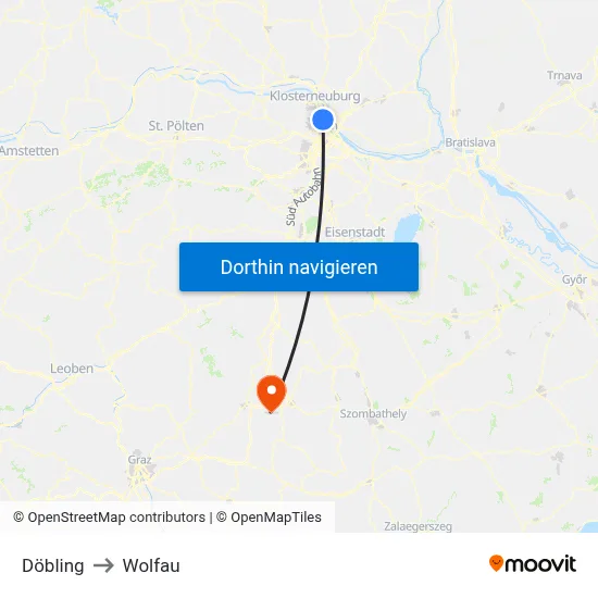 Döbling to Wolfau map