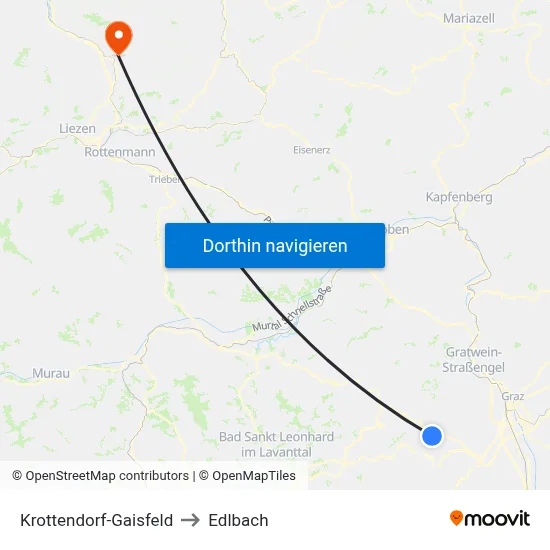 Krottendorf-Gaisfeld to Edlbach map