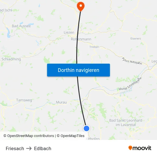 Friesach to Edlbach map