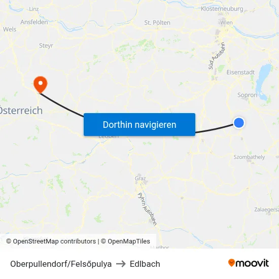 Oberpullendorf/Felsőpulya to Edlbach map
