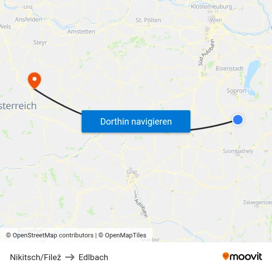 Nikitsch/Filež to Edlbach map