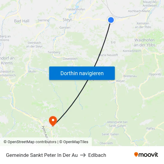Gemeinde Sankt Peter In Der Au to Edlbach map
