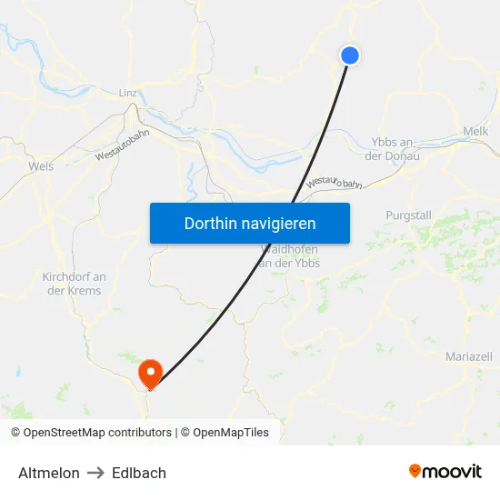 Altmelon to Edlbach map