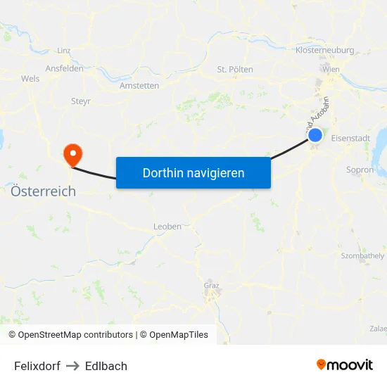 Felixdorf to Edlbach map