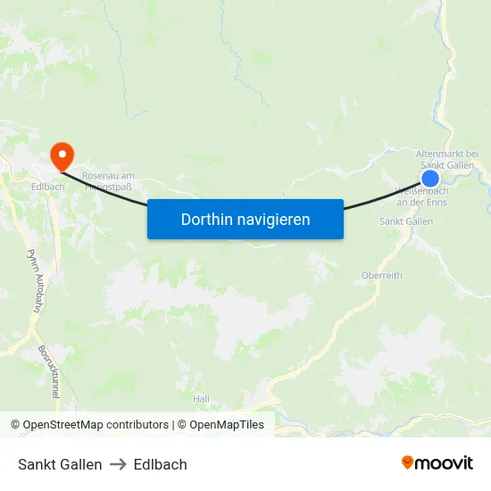 Sankt Gallen to Edlbach map