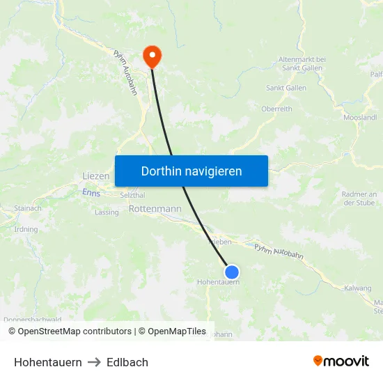 Hohentauern to Edlbach map