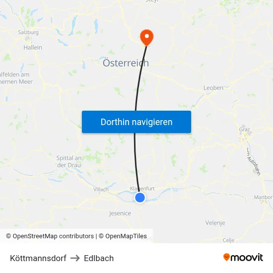 Köttmannsdorf to Edlbach map