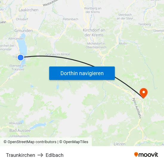 Traunkirchen to Edlbach map
