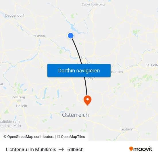 Lichtenau Im Mühlkreis to Edlbach map