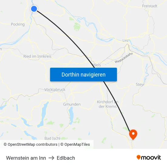 Wernstein am Inn to Edlbach map