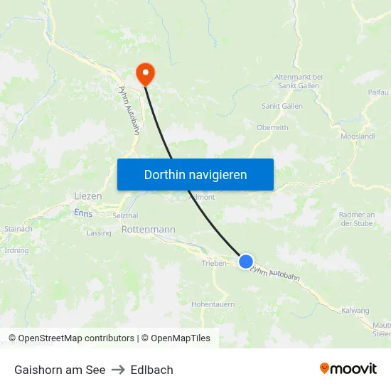 Gaishorn am See to Edlbach map