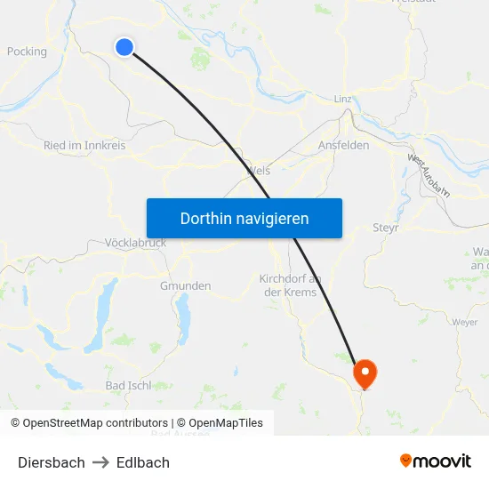 Diersbach to Edlbach map