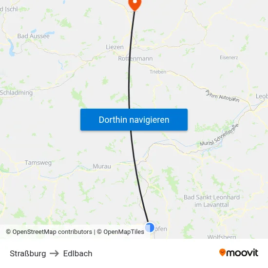 Straßburg to Edlbach map