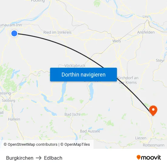 Burgkirchen to Edlbach map