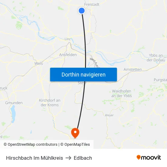 Hirschbach Im Mühlkreis to Edlbach map