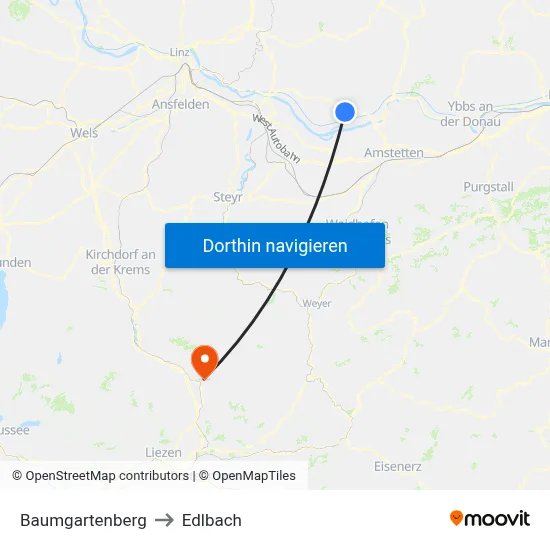 Baumgartenberg to Edlbach map