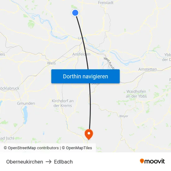 Oberneukirchen to Edlbach map