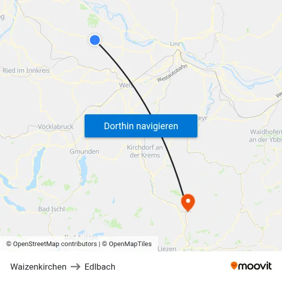 Waizenkirchen to Edlbach map