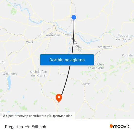 Pregarten to Edlbach map