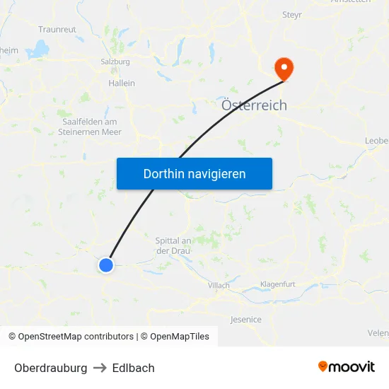 Oberdrauburg to Edlbach map