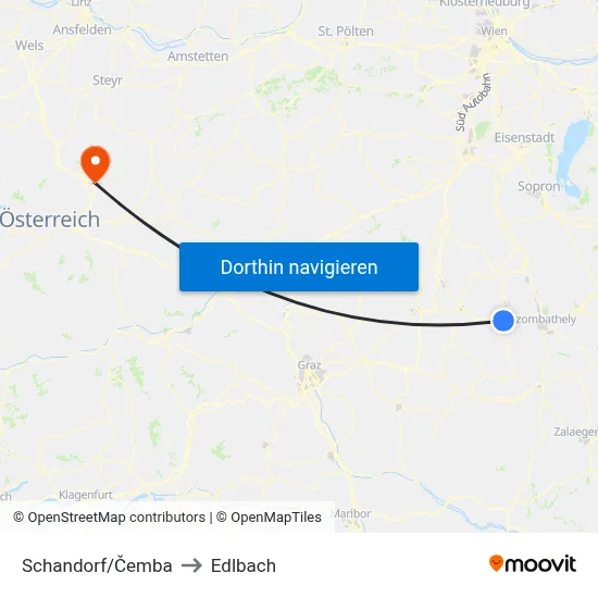 Schandorf/Čemba to Edlbach map
