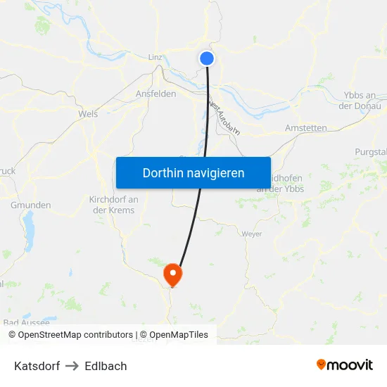 Katsdorf to Edlbach map