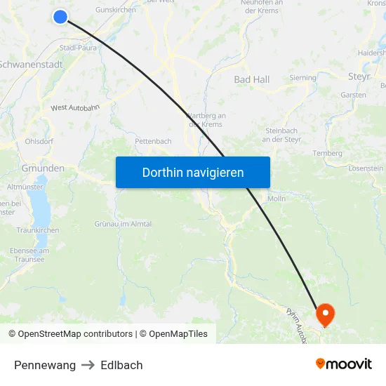 Pennewang to Edlbach map