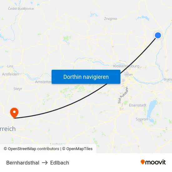 Bernhardsthal to Edlbach map