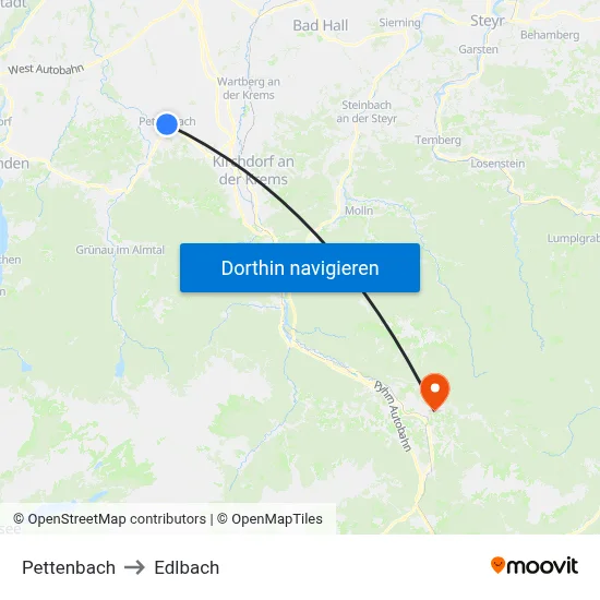 Pettenbach to Edlbach map