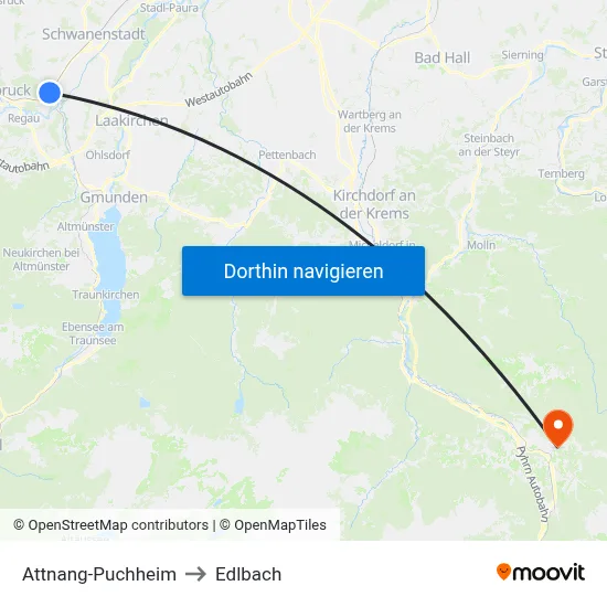 Attnang-Puchheim to Edlbach map