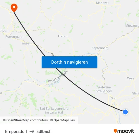 Empersdorf to Edlbach map