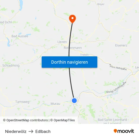 Niederwölz to Edlbach map