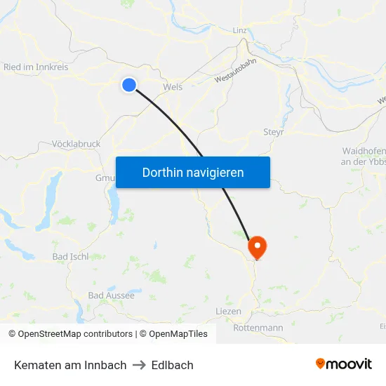Kematen am Innbach to Edlbach map