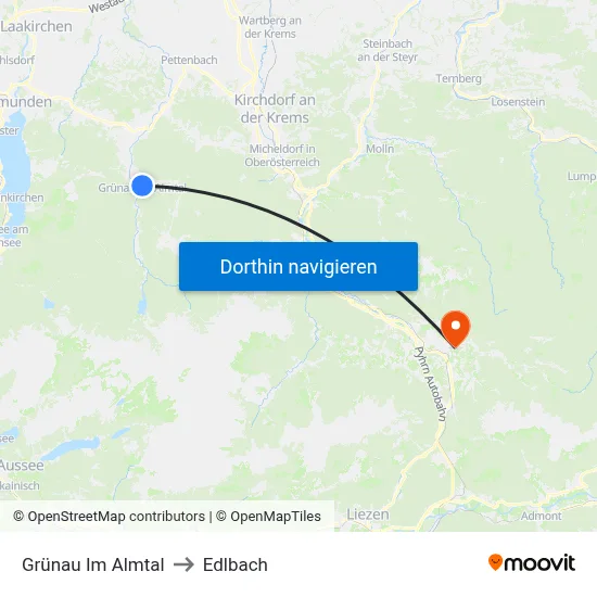Grünau Im Almtal to Edlbach map