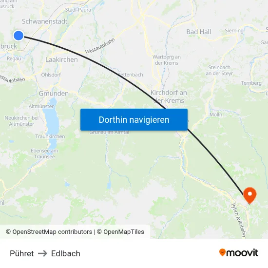 Pühret to Edlbach map