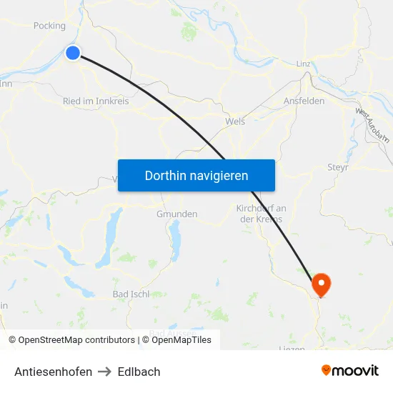 Antiesenhofen to Edlbach map