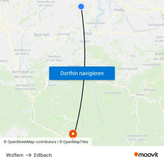Wolfern to Edlbach map