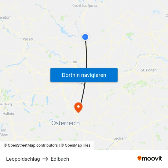 Leopoldschlag to Edlbach map