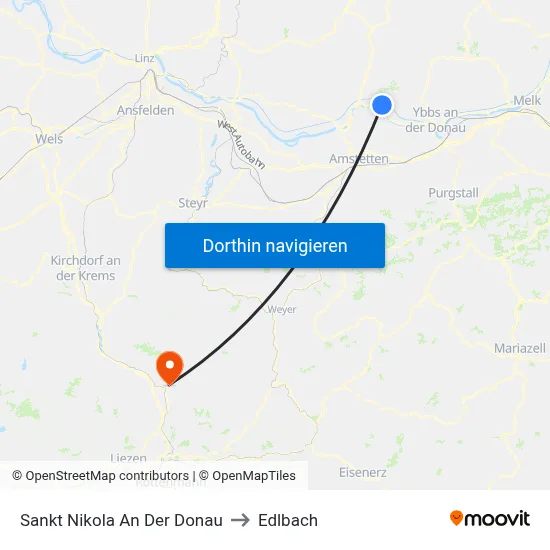 Sankt Nikola An Der Donau to Edlbach map