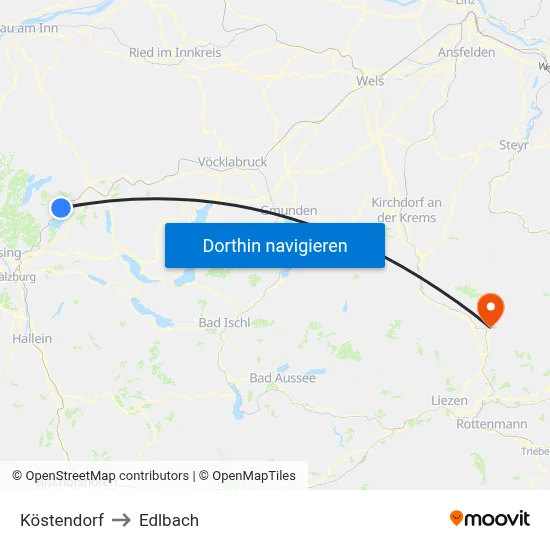 Köstendorf to Edlbach map