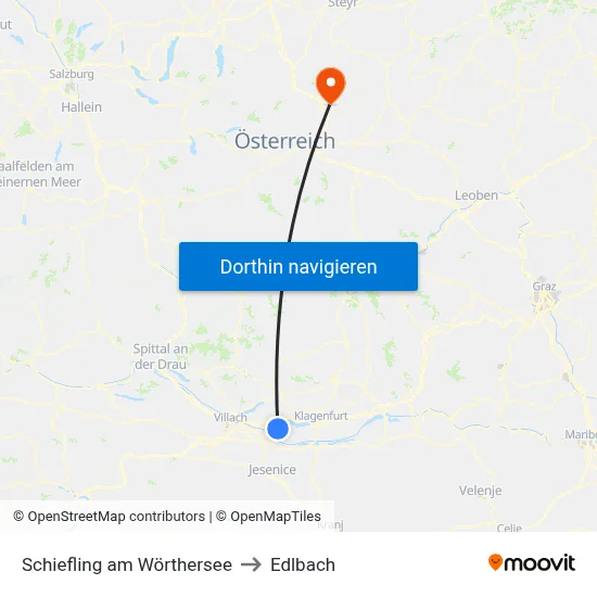Schiefling am Wörthersee to Edlbach map