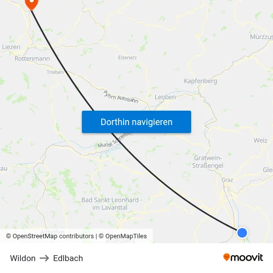 Wildon to Edlbach map
